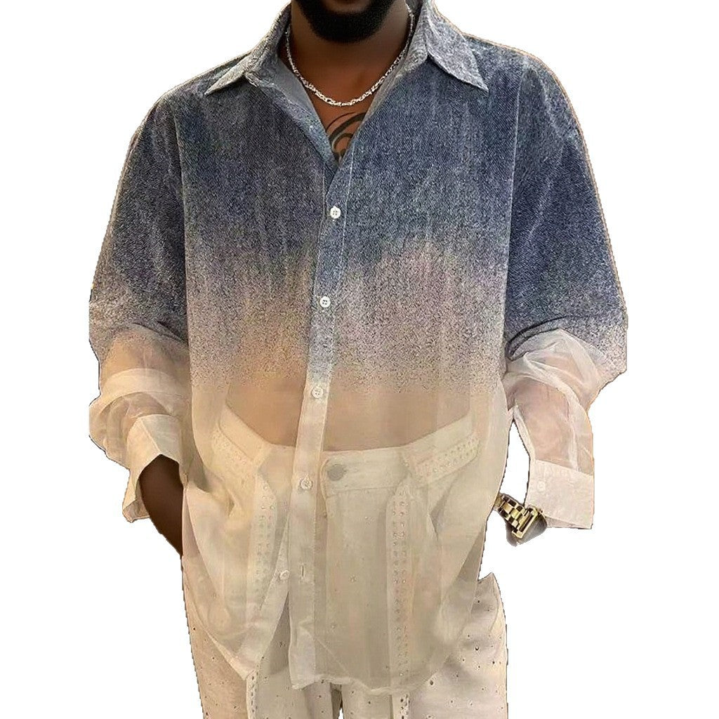 Gradient Thin Sheer Mens Shirt